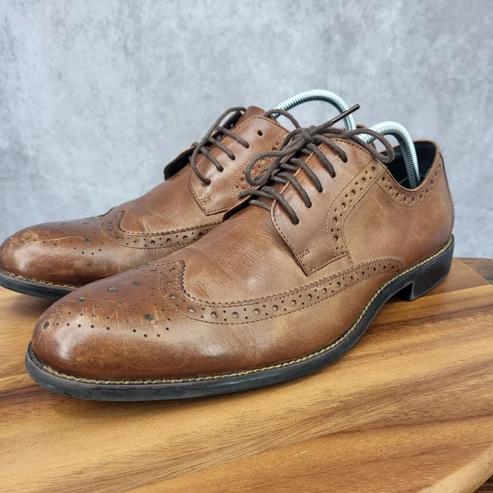 Stacy Adams Oxford‎ Shoes Mens 10.5 Brown Leather  Wingtip Brogue Dress Shoes